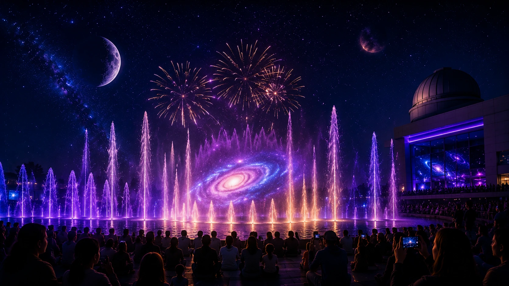 H2Origin la nuit – eau, lumière et architecture futuriste
