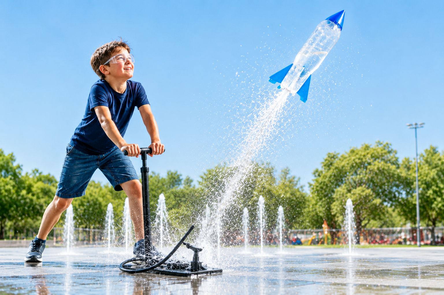 Enfant qui lance une fusée à eau pour enfants lors d'une journée d'été en famille à Laval